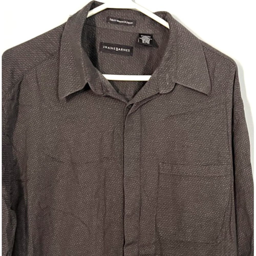 Jhane Barnes Shirt Mens XL Gray Woven Japan Pocket‎ Geometric Pattern Dressy